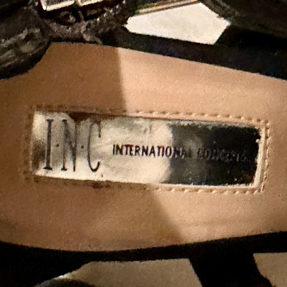 I.N.C Helenn Leather Suede Ankle Strap Bootie Shoe Size 7.5 Black Open Toe - Picture 4 of 12